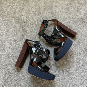 Lanvin Patent Leather Platform Sandals Heel
